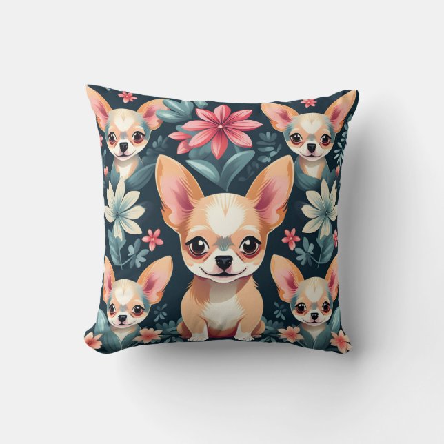 Flowers Chihuahua Pet Throw Pillow (Front)