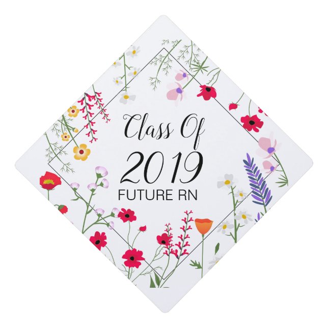 Flowers Class Year Graduate Future RN Graduation Cap Topper (Front)