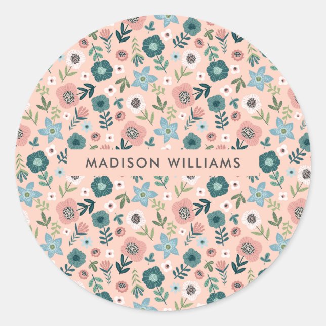 Flowers  classic round sticker (Front)