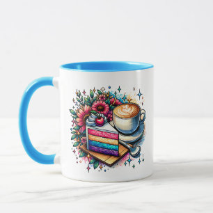 Flowers, Coffee and Rainbow Cake Personalized Mug