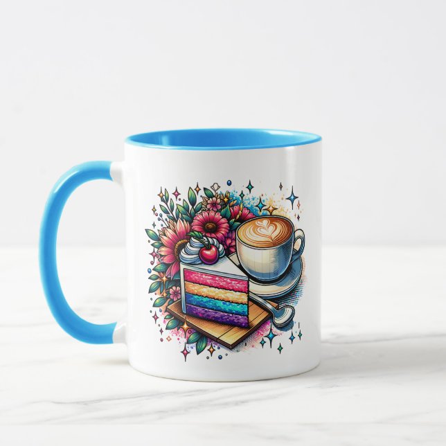 Flowers, Coffee and Rainbow Cake Personalized Mug (Left)