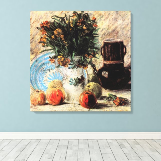 Flowers, Coffeepot and Fruit by Vincent van Gogh Canvas Print (Insitu(Wood Floor))
