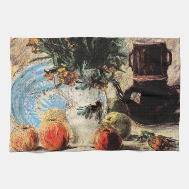 Flowers, Coffeepot and Fruit by Vincent van Gogh Kitchen Towel (Horizontal)