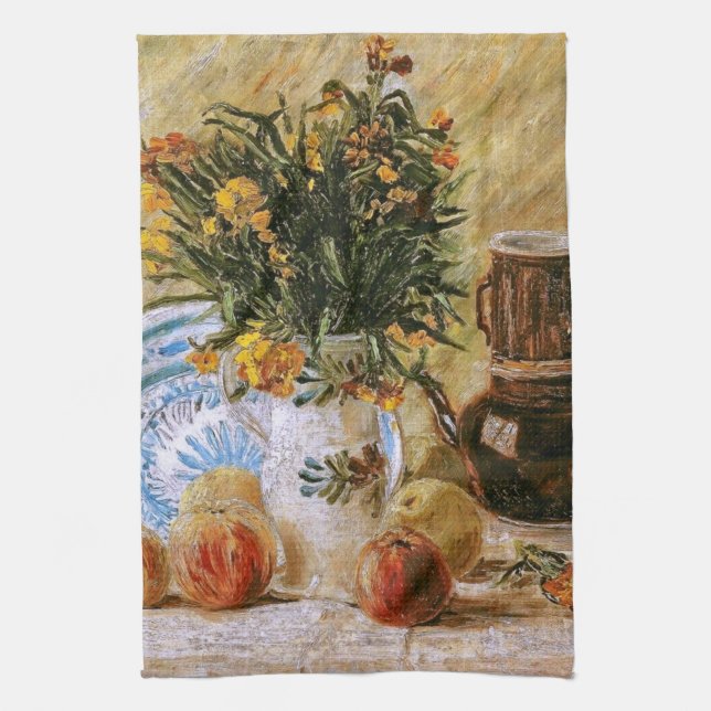 Flowers Coffeepot and Fruit Van Gogh Fine Art Kitchen Towel (Vertical)
