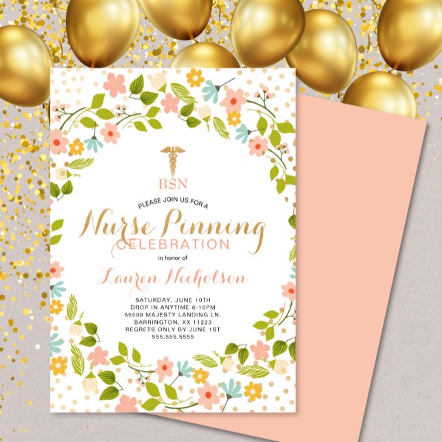 Flowers + Confetti Nurse Pinning graduation party Invitation (Creator Uploaded)
