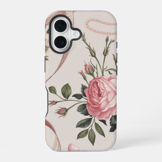 Flowers Coquette Pattern Muted Tones iPhone 16 Case (Back)