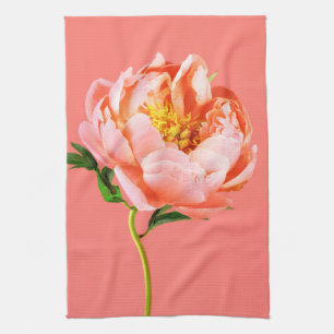 Flowers Coral Peony Blossom Kitchen Towel