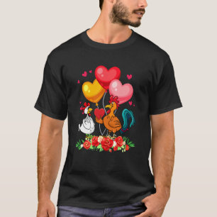 Flowers Couple Chickens Valentine's Day Hearts Fam T-Shirt