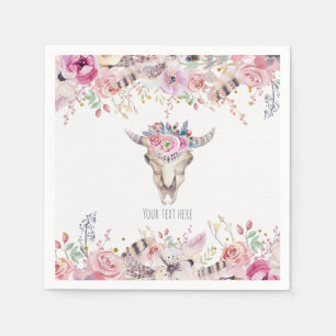 Flowers & Cow Skull Rustic Country Glam Party Napkin