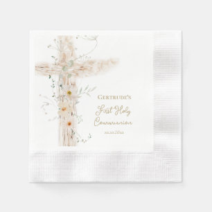 flowers cross First Holy Communion Napkin