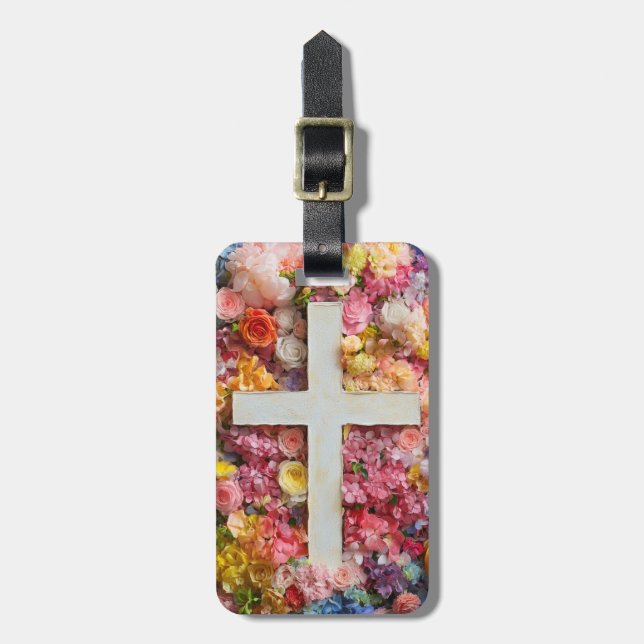 Flowers Cross Luggage Tag (Front Vertical)