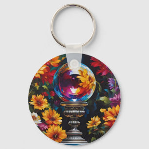 Flowers Crystal Ball Pedestal Keychain