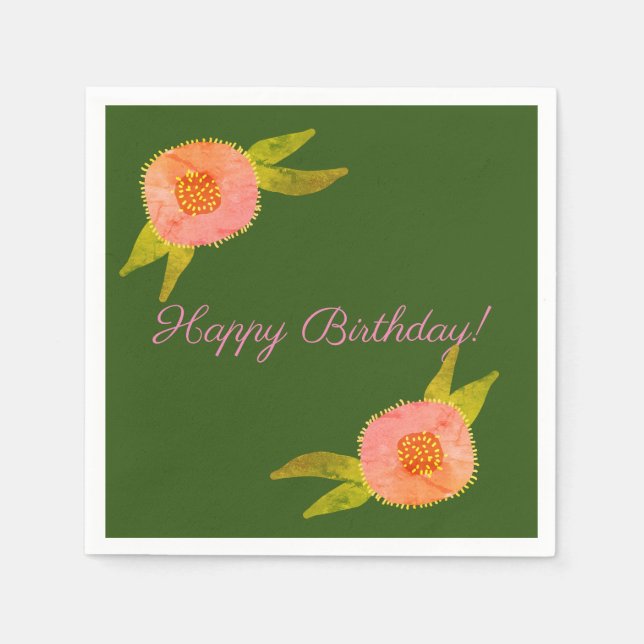 Flowers Custom Personalized Birthday  Napkin (Front)