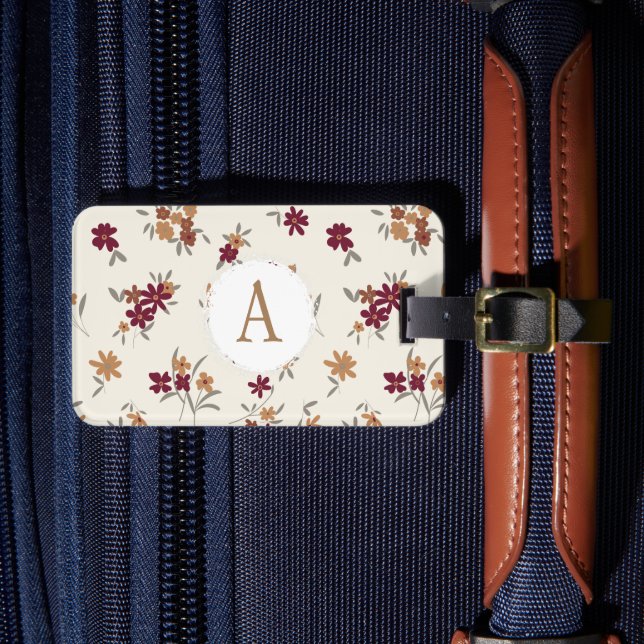 Flowers Dainty Gold Maroon Luggage Tag (Front Insitu 4)