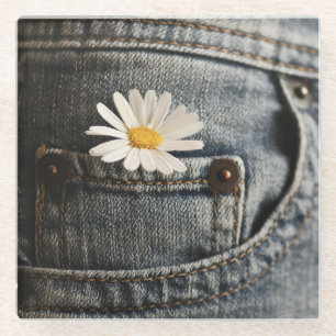 Flowers   Daisy in Jeans Pocket Glass Coaster