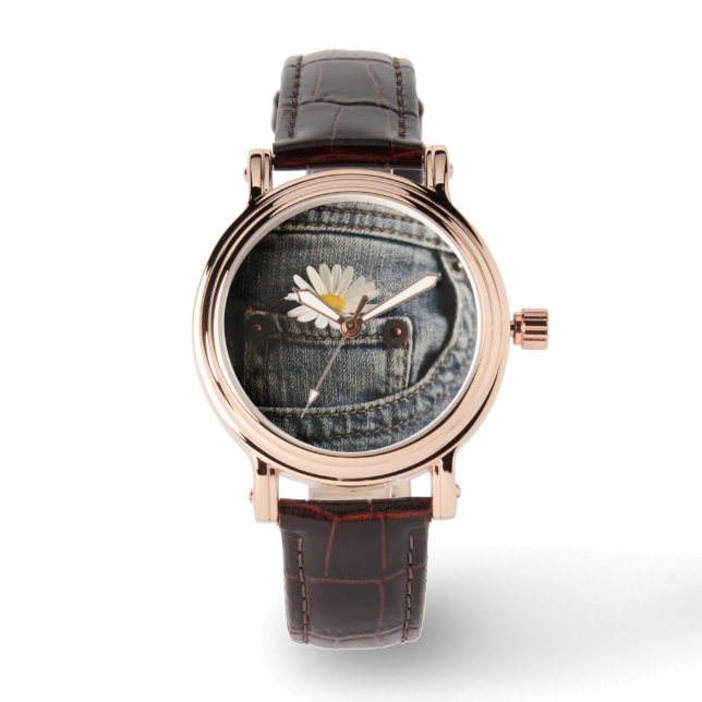 Flowers | Daisy in Jeans Pocket Watch (Front)