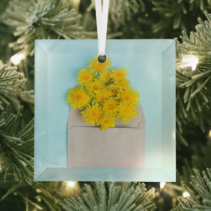 Flowers   Dandelions in Envelope Glass Ornament