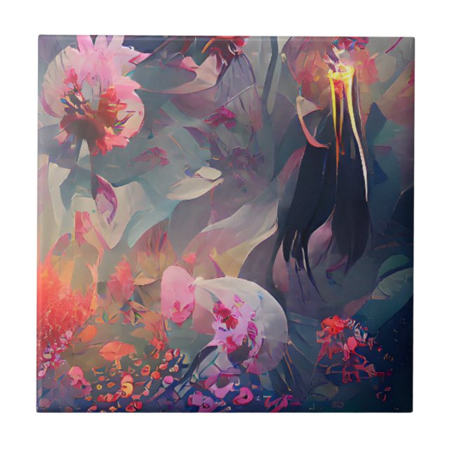 Flowers dark fantasy digital art  tile (Front)