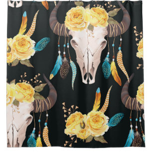 Flowers Decorated Buffalo Skull Seamless