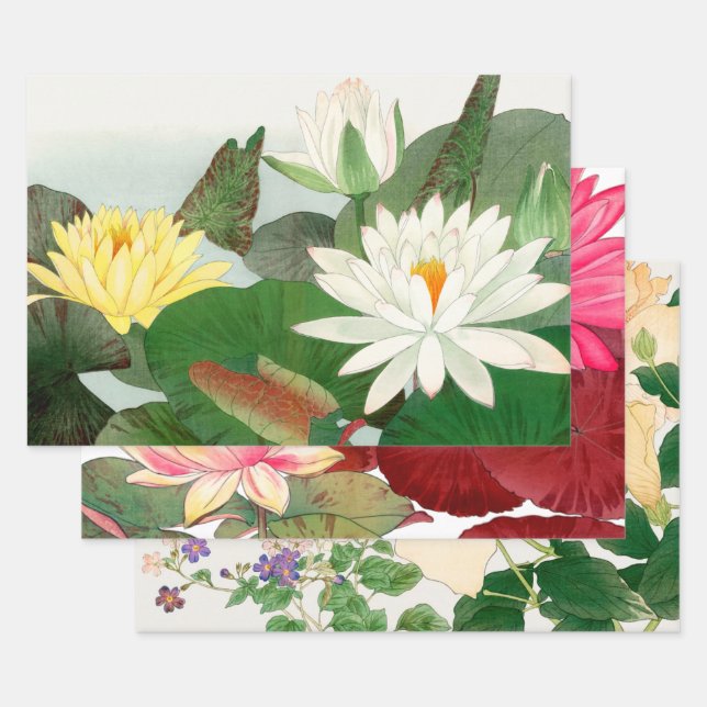 Flowers Decoupage Trio Set Illustrations Wrapping Paper Sheet (Set)