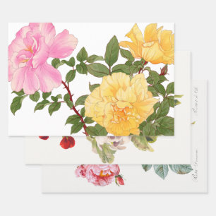 Flowers Decoupage Trio Set Illustrations Wrapping Paper Sheet
