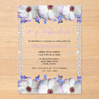 Flowers & Diamonds 40th Birthday Spanish Acrylic Invitations