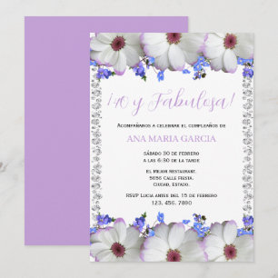 Flowers & Diamonds 40th Birthday Spanish Invitation