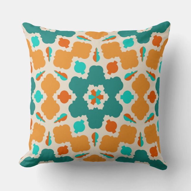 Flowers Diamonds and Candy Green Gold and Teal Throw Pillow (Front)