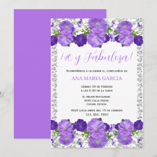 Flowers & Diamonds Feminine 40th Birthday Spanish Invitation