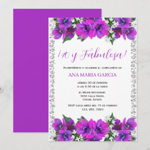 Flowers & Diamonds Feminine 40th Birthday Spanish Invitation