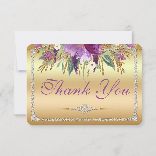 Flowers Diamonds Wedding Thank You Gold (Front)