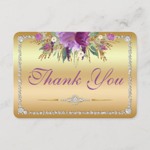Flowers Diamonds Wedding Thank You Gold Card