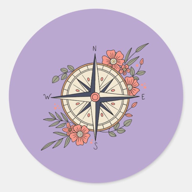 Flowers, Directions, Compass  Classic Round Sticker (Front)
