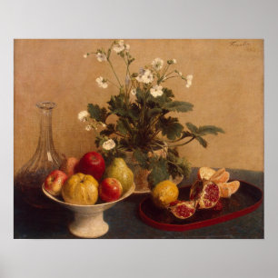 Flowers, dish with fruit and carafe, 1865 poster