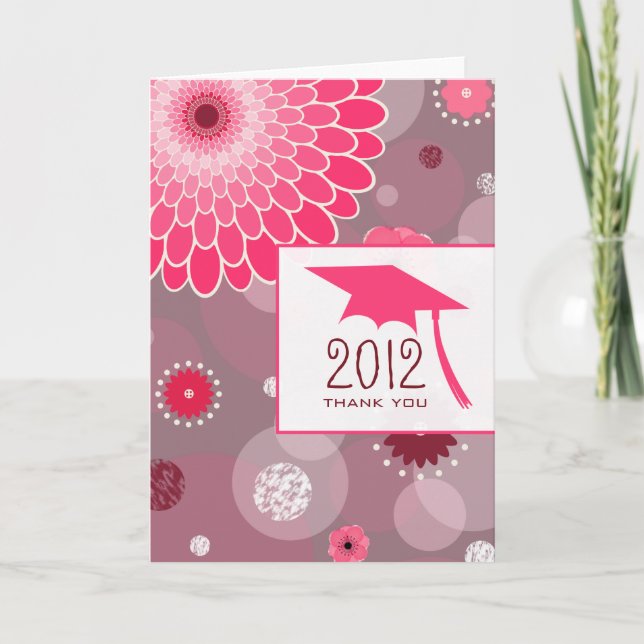 Flowers & Dots Graduation Thank You Card (Front)