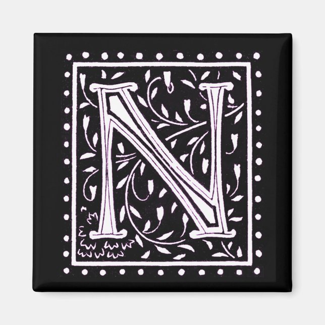 Flowers & Dots Monogram ‘N’ Magnet (Front)