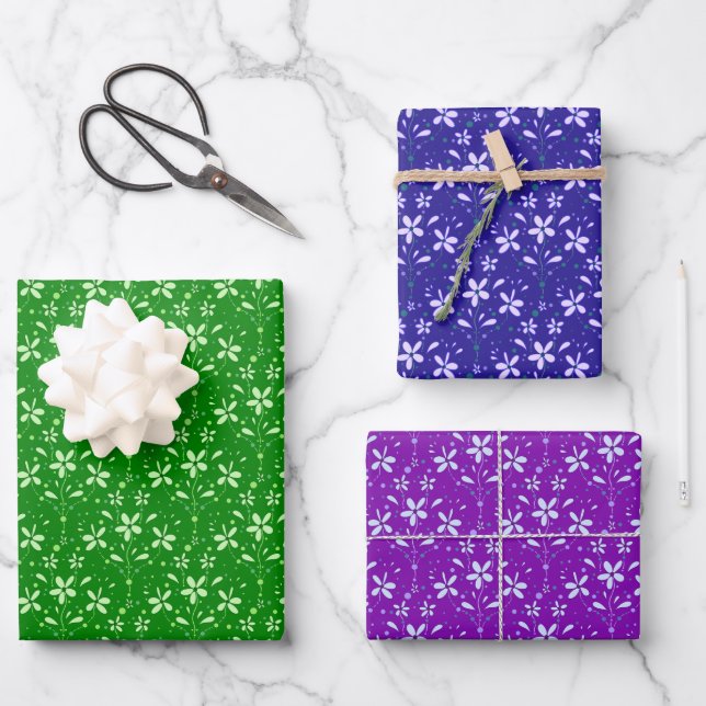 Flowers & Dots Wrapping Paper Sheet (Front)