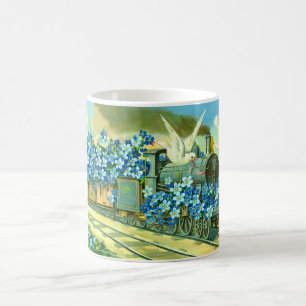 Flowers, doves and train coffee mug
