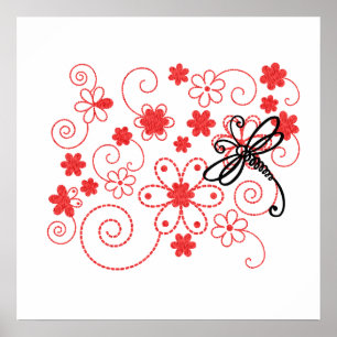 Flowers Dragonfly Art Poster