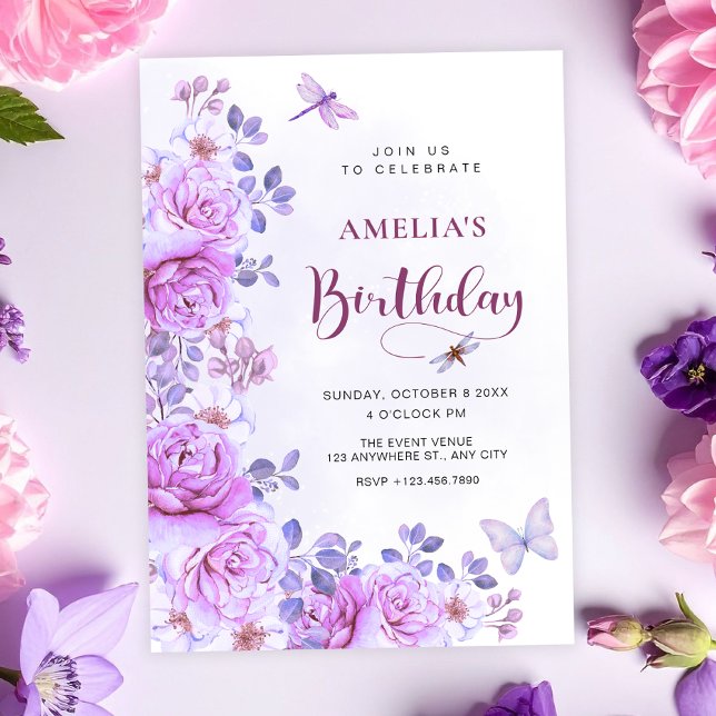 Flowers dragonfly birthday invitation (Creator Uploaded)