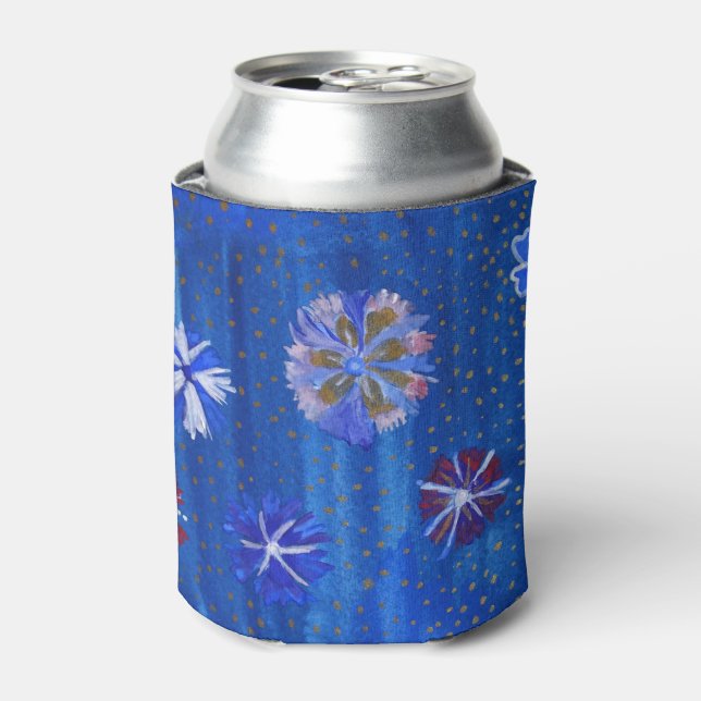 Flowers Drawing Blue  Custom Can Cooler (Can Front)