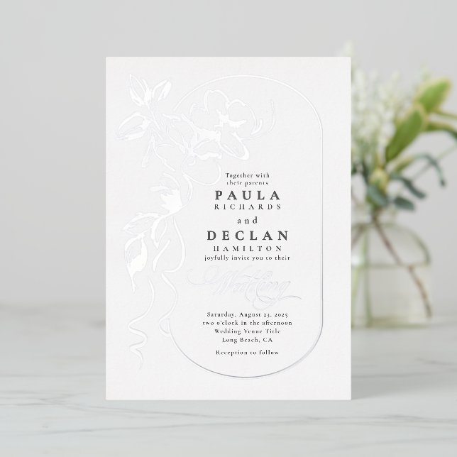 Flowers Drawing Elegant Boho Wedding Silver (Standing Front)