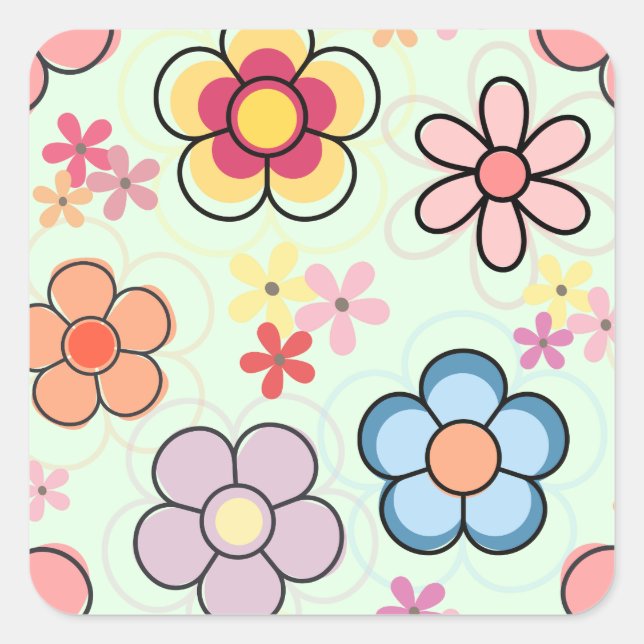 flowers drawings in delicate colours square sticker (Front)