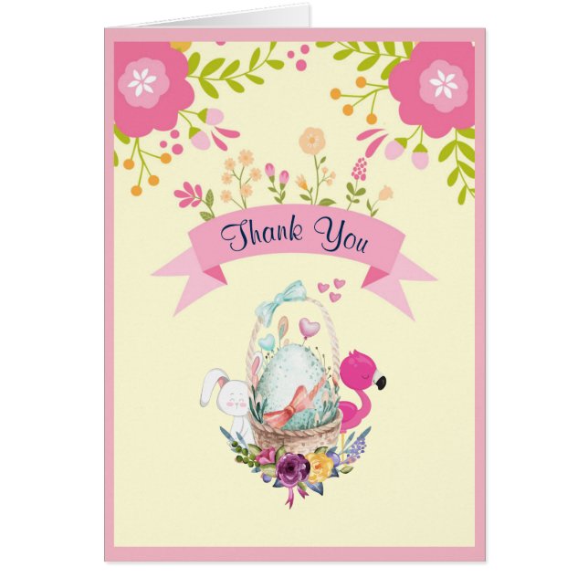 Flowers, Egg, Flamingo & Bunny Shower Thanks (Front)