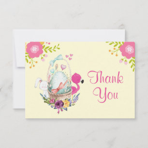 Flowers, Egg, Flamingo & Bunny Watercolor Thanks Invitation