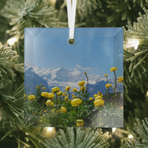 Flowers   Eiger Monch Swiss Alps Glass Ornament