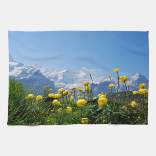 Flowers Eiger Monch Swiss Alps Kitchen Towel