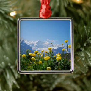 Flowers Eiger Monch Swiss Alps Metal Ornament