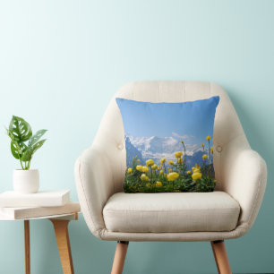 Flowers Eiger Monch Swiss Alps Throw Pillow