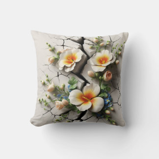 Flowers Emerging from a Fractured Surface Throw Pillow